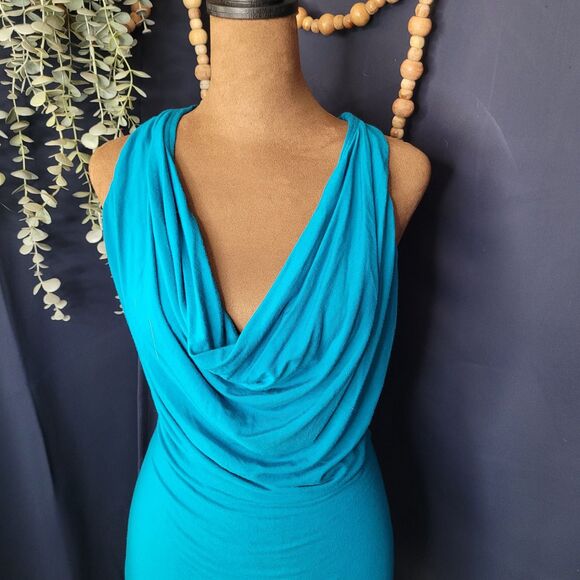 Sexy Teal Short Dress with Front Drape, Racerback Tank Style Size Large - Picture 5 of 6